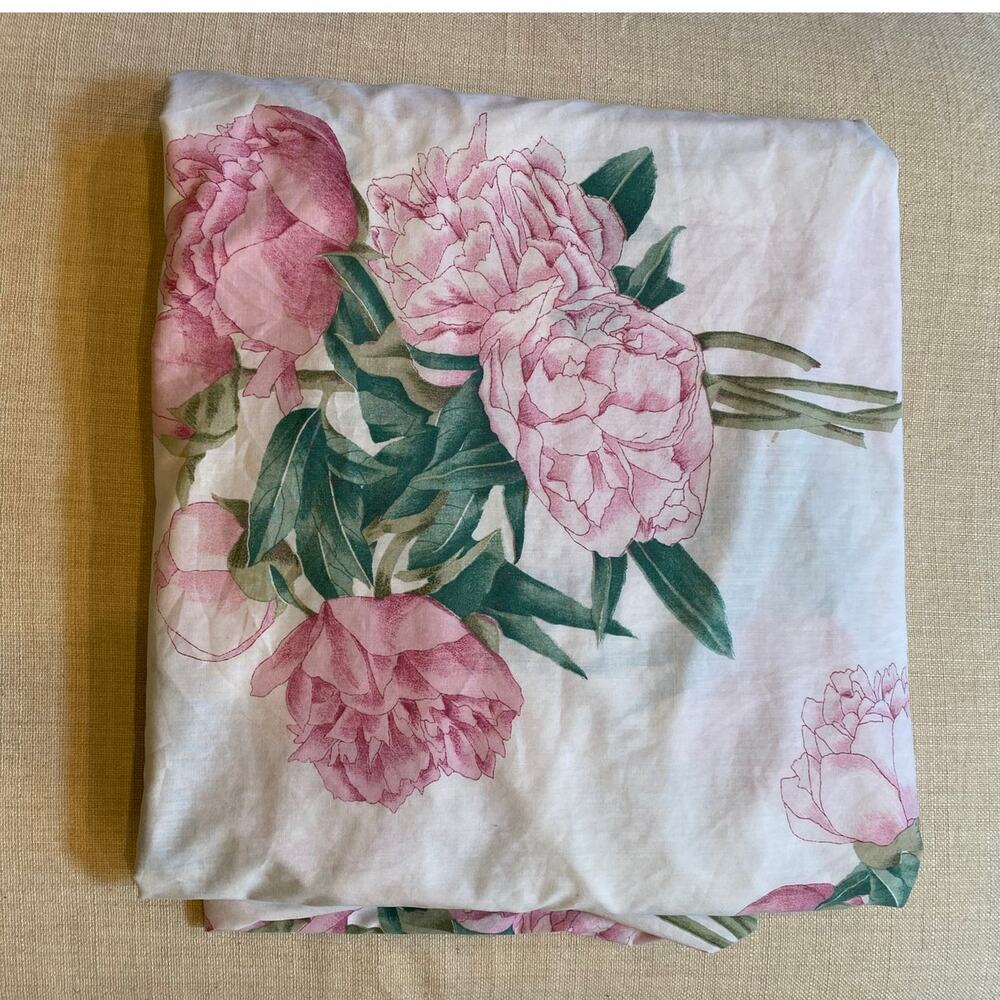 Vintage Martex Pink Peony Floral Queen Fitted Sheet Botanical Cottagecore Q